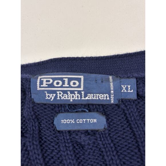 Vintage Y2K Polo Ralph Lauren Cardigan Sweater Blue Cable Knit Sz XL - Picture 3 of 6